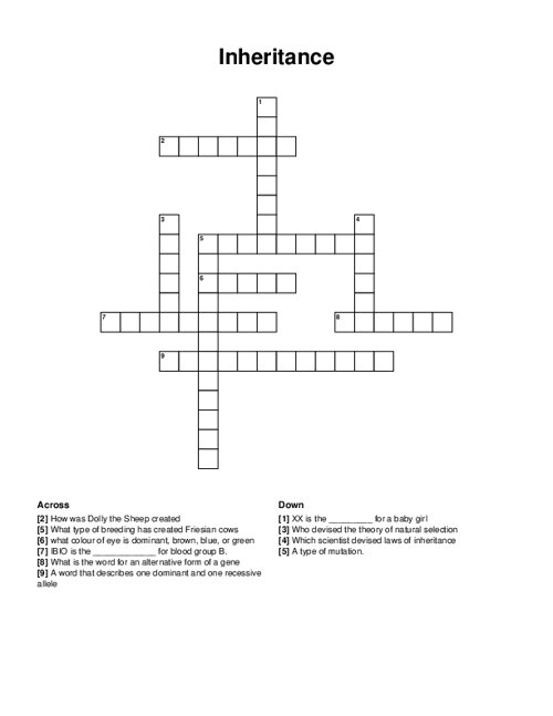 Inheritance Crossword Puzzle