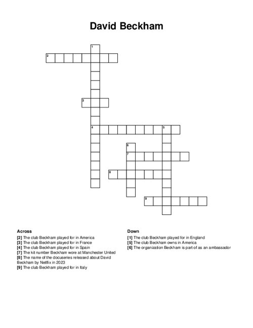 David Beckham Crossword Puzzle