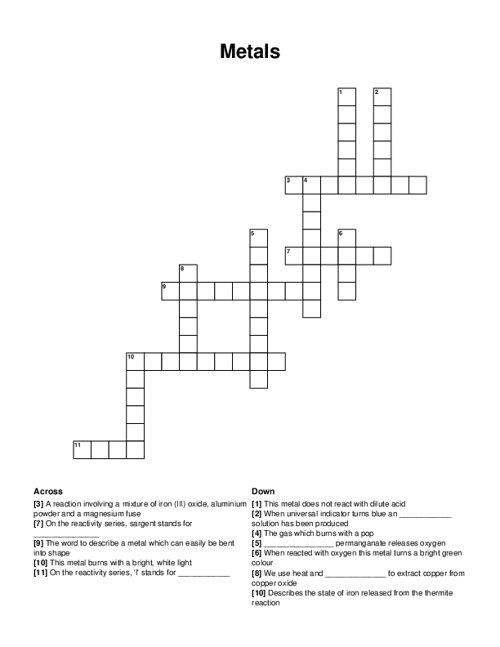 Metals Crossword Puzzle