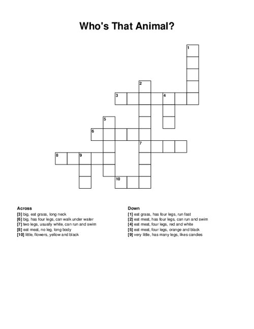 Whos That Animal? Crossword Puzzle