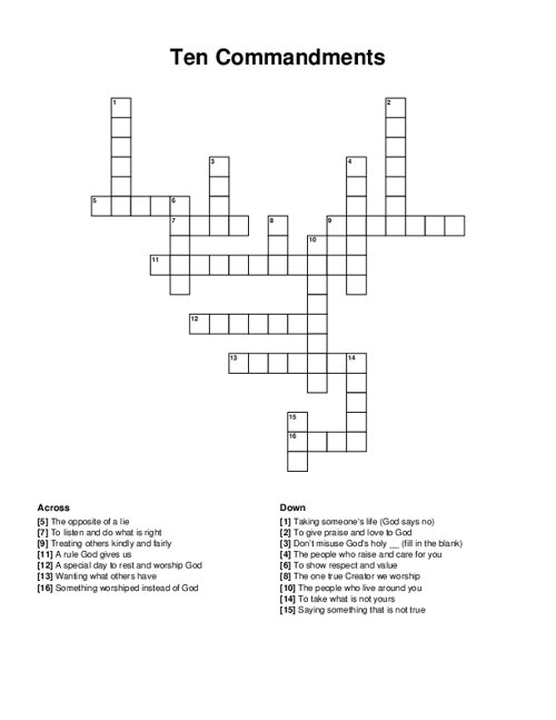 Ten Commandments Crossword Puzzle