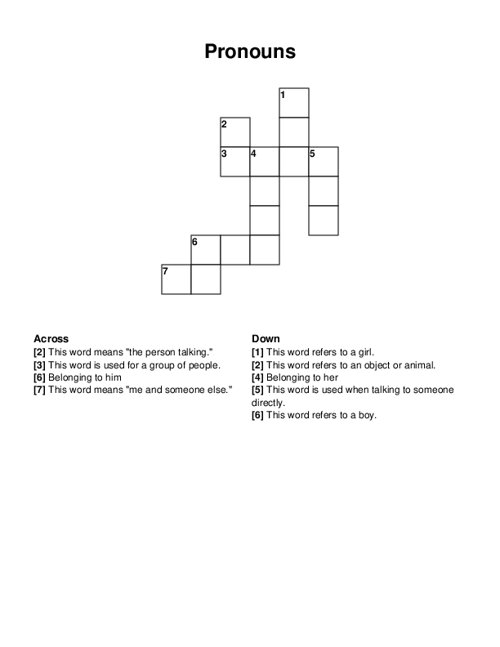 Pronouns Crossword Puzzle