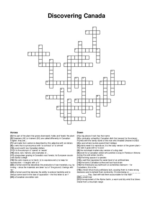 Discovering Canada Crossword Puzzle