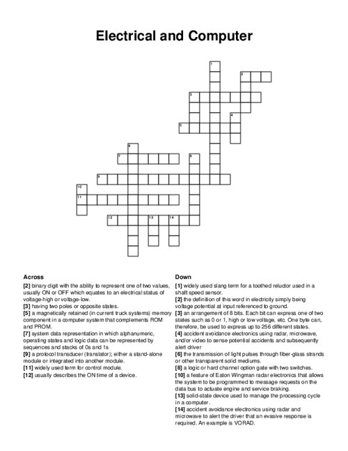 Electrical and Computer Crossword Puzzle