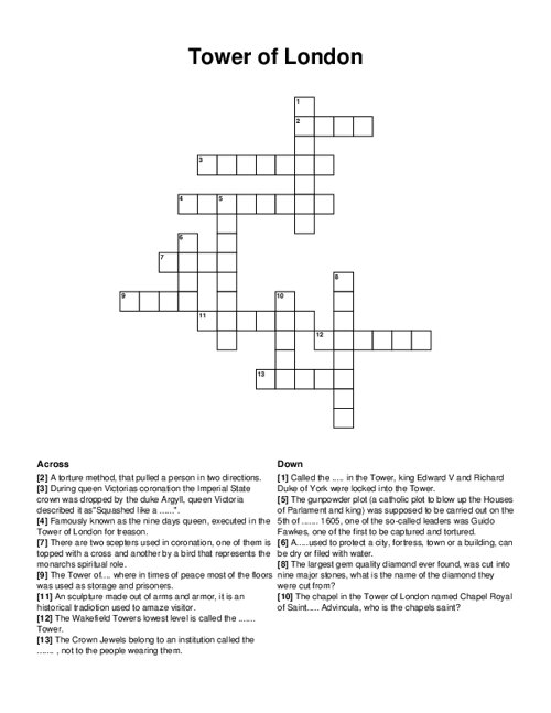 Tower of London Crossword Puzzle