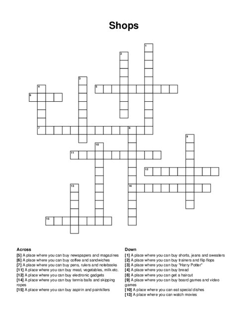 Shops Crossword Puzzle