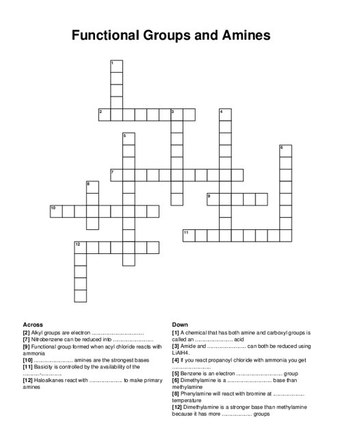 Functional Groups and Amines Crossword Puzzle