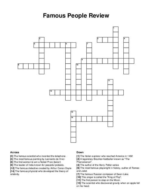 Famous People Review Crossword Puzzle
