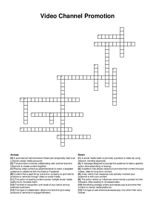 Video Channel Promotion Crossword Puzzle