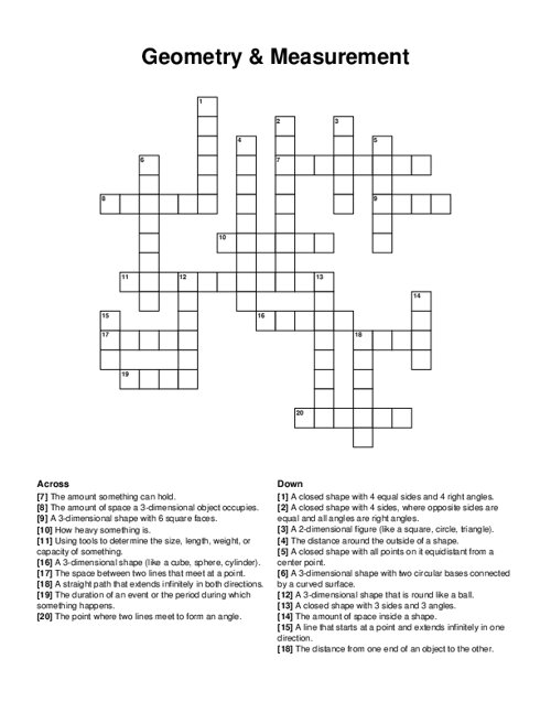 Geometry & Measurement Crossword Puzzle