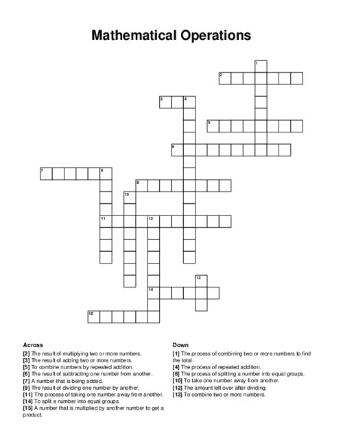 Mathematical Operations Crossword Puzzle