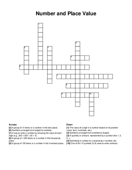 Number and Place Value Crossword Puzzle