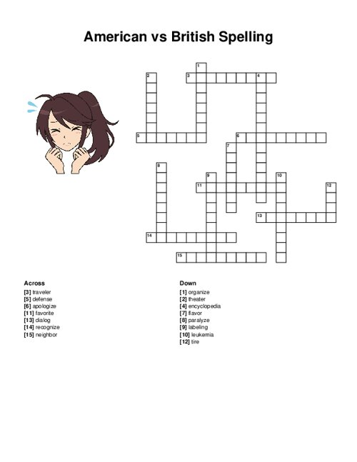 American vs British Spelling Crossword Puzzle