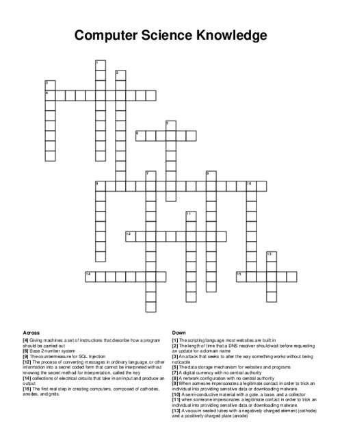 Computer Science Knowledge Crossword Puzzle