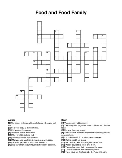 Food and Food Family Crossword Puzzle