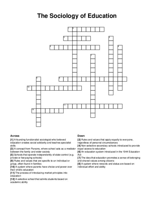 The Sociology of Education Crossword Puzzle