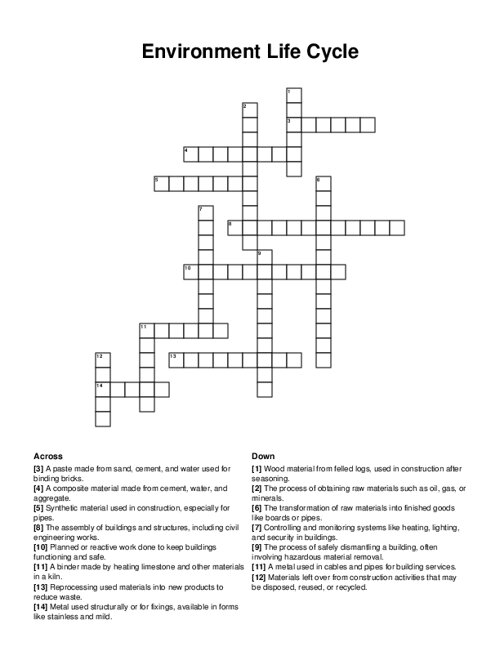 Environment Life Cycle Crossword Puzzle