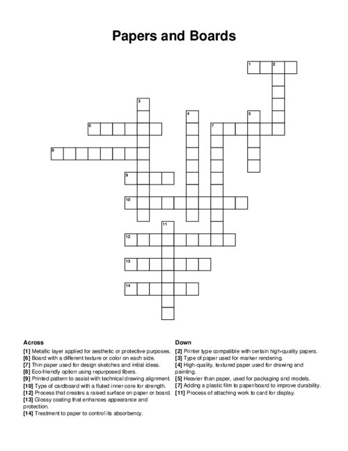 Papers and Boards Crossword Puzzle