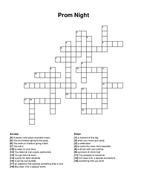 Prom Night Crossword Puzzle