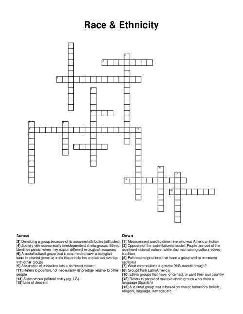 Race & Ethnicity Crossword Puzzle