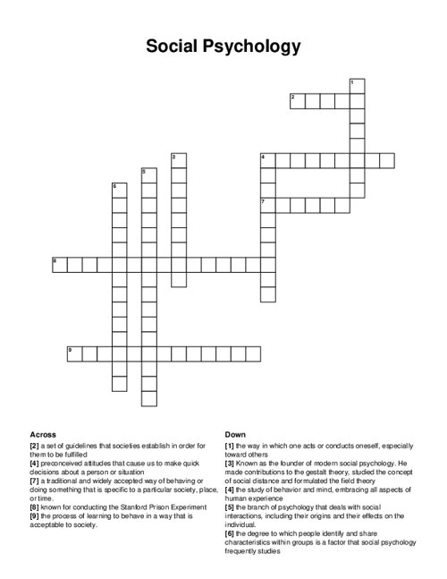 Social Psychology Crossword Puzzle