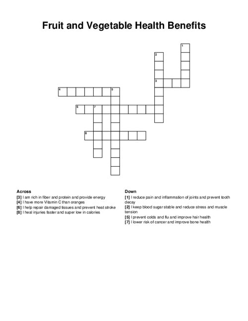 Fruit and Vegetable Health Benefits Crossword Puzzle
