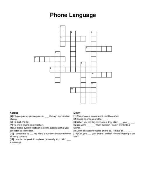 Phone Language Crossword Puzzle
