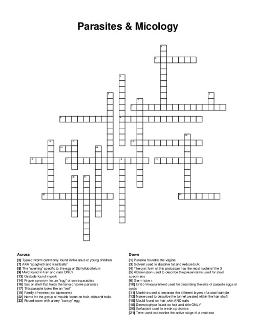 Parasites & Micology Crossword Puzzle