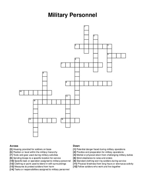 Military Personnel Crossword Puzzle