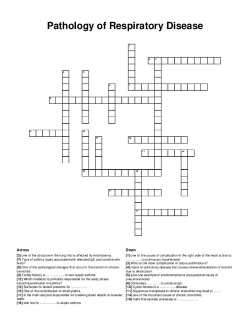 Pathology of Respiratory Disease Crossword Puzzle