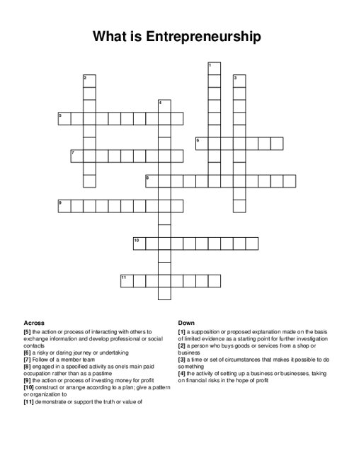 What is Entrepreneurship Crossword Puzzle