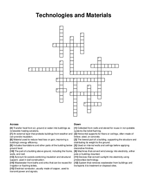 Technologies and Materials Crossword Puzzle