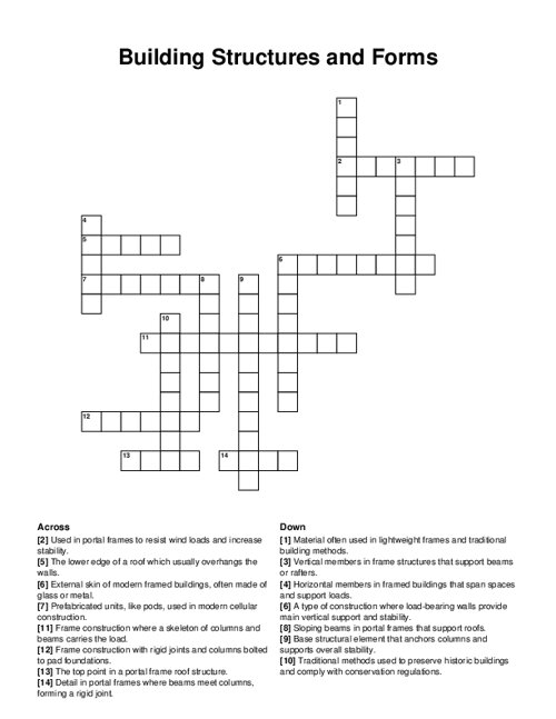 Building Structures and Forms Crossword Puzzle