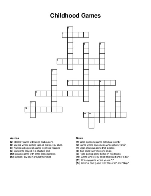 Childhood Games Crossword Puzzle