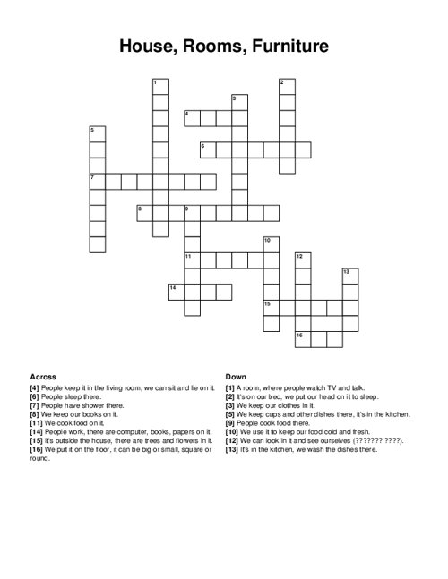House, Rooms, Furniture Crossword Puzzle