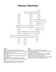 Science: Electricity Crossword Puzzle
