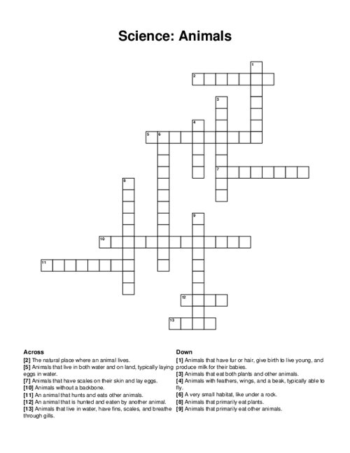 Science: Animals Crossword Puzzle