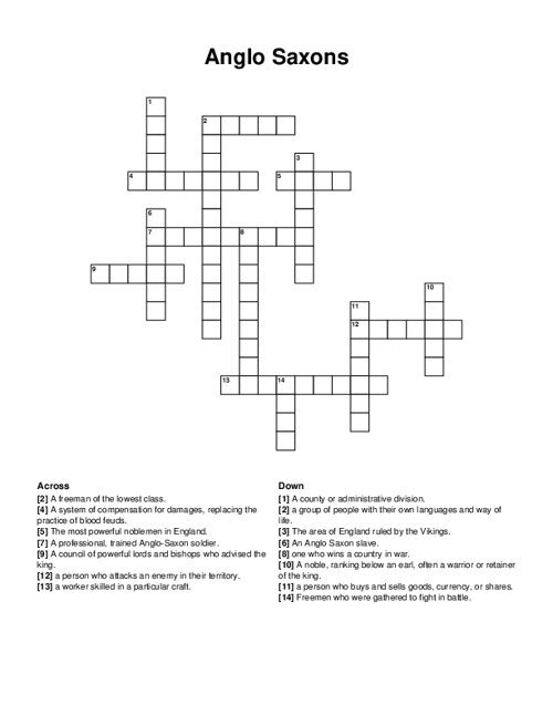 Anglo Saxons Crossword Puzzle