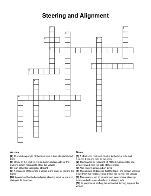 Steering and Alignment Crossword Puzzle
