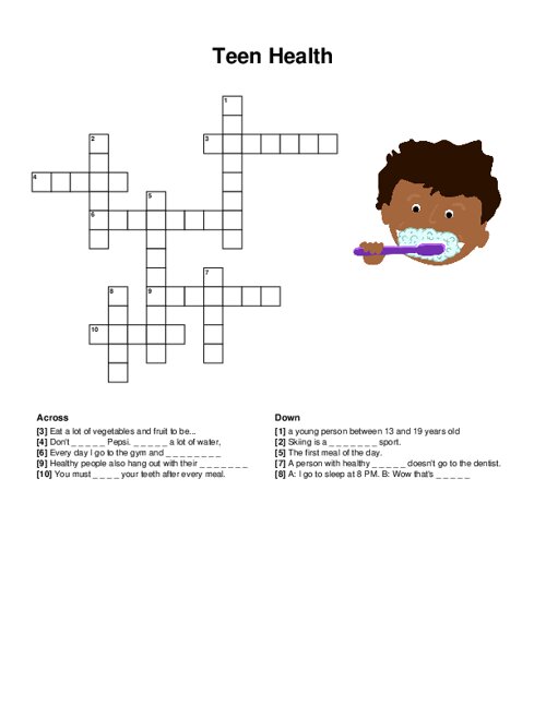 Teen Health Crossword Puzzle