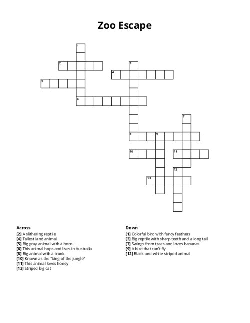 Zoo Escape Crossword Puzzle