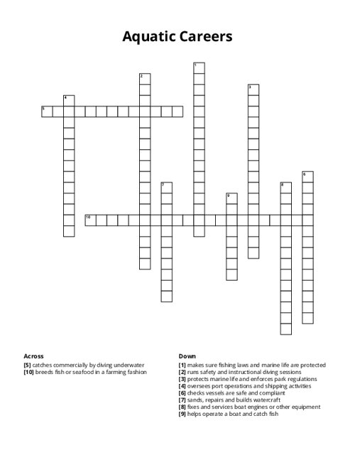 Aquatic Careers Crossword Puzzle
