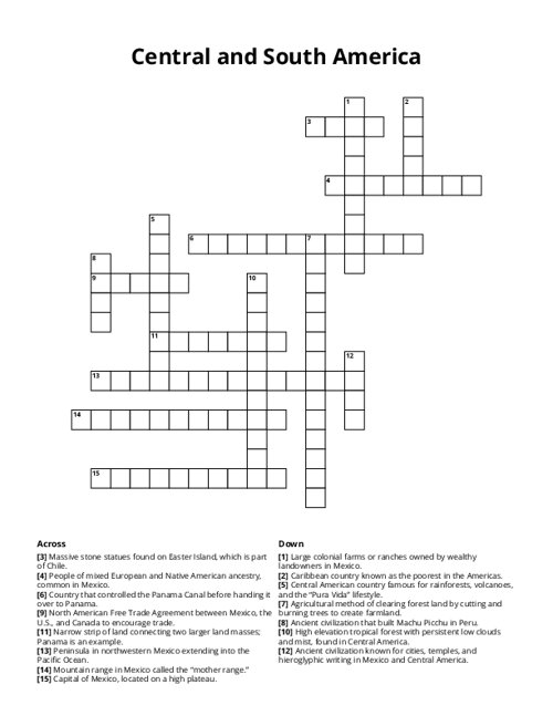Central and South America Crossword Puzzle