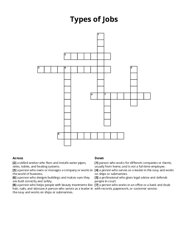 Types of Jobs crossword puzzle