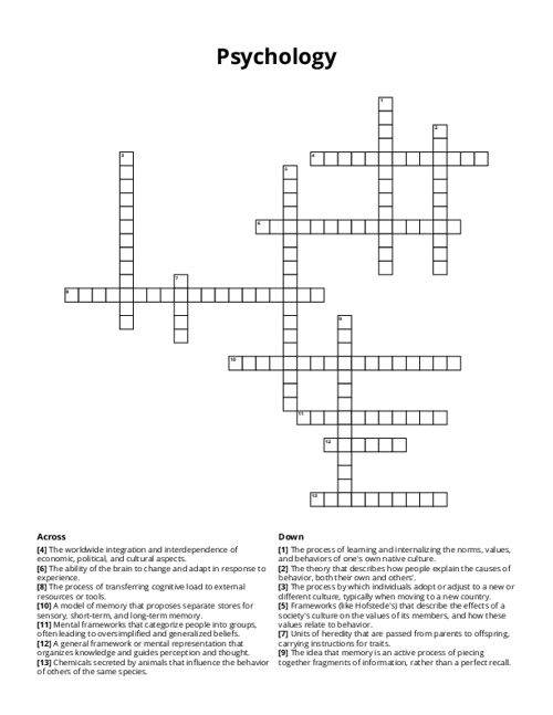 Psychology Crossword Puzzle