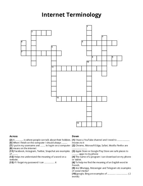 Internet Terminology Crossword Puzzle