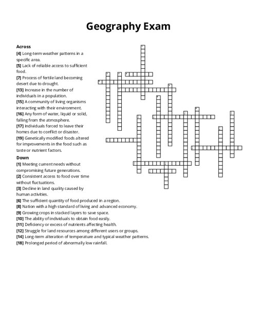 Geography Exam Crossword Puzzle