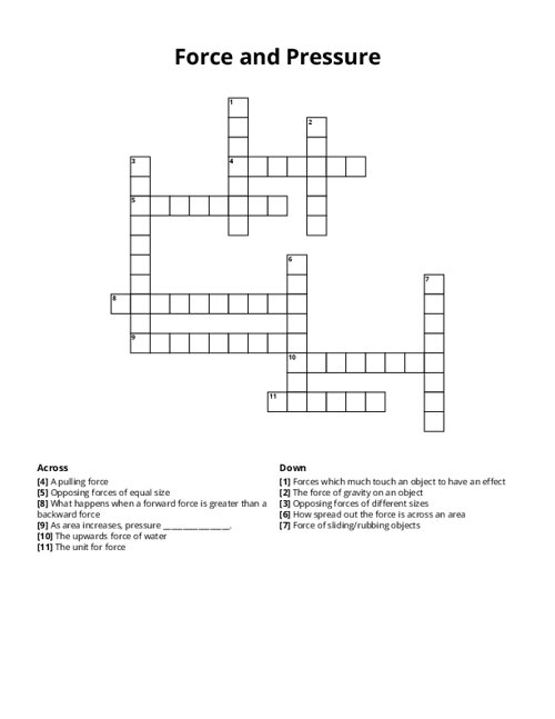 Force and Pressure Crossword Puzzle