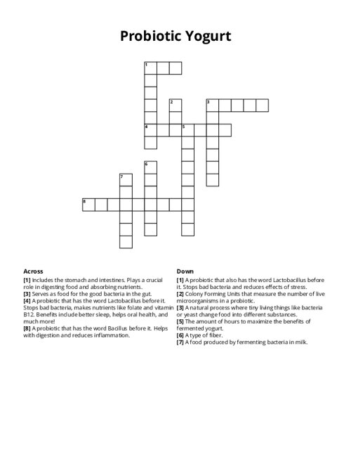 Probiotic Yogurt Crossword Puzzle