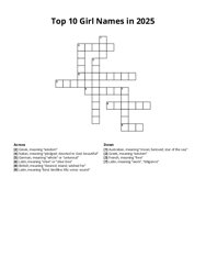 Top 10 Girl Names in 2025 crossword puzzle
